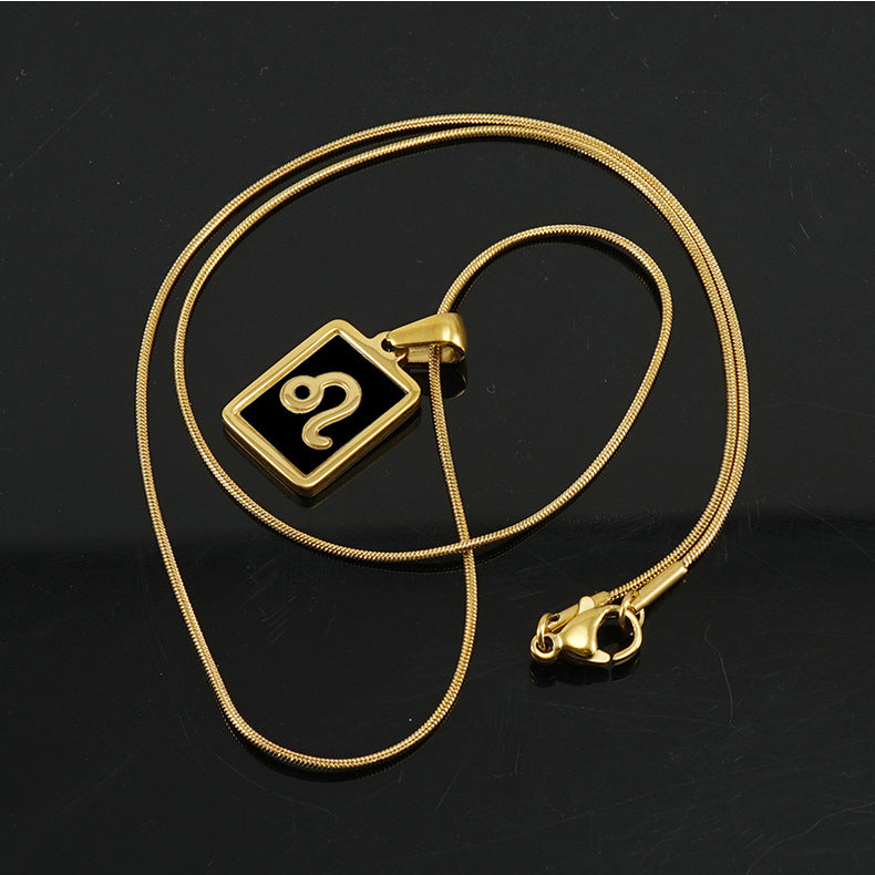 Wholesale 12 Zodiac Stainless Steel Necklace 18K Gold Plated Rectangular Pendant with Flat Chain Trendy Fashion Necklaces