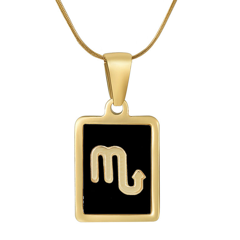 Wholesale 12 Zodiac Stainless Steel Necklace 18K Gold Plated Rectangular Pendant with Flat Chain Trendy Fashion Necklaces