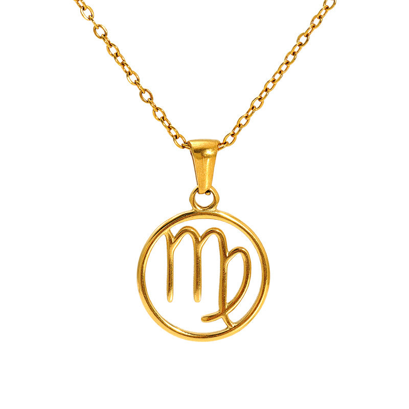 Stainless Steel Twelve Zodiacs Vintage Link Chain Pendant Necklace Real Gold Plated Fashion Non-Fading Anniversary