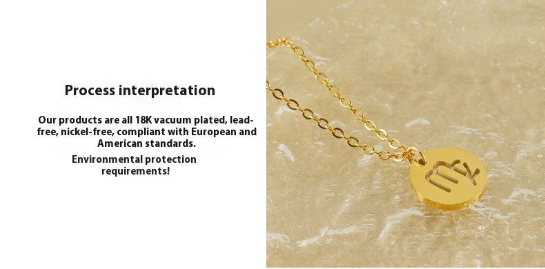Trendy 12 Round Zodiacs Pendant Necklace Real Gold Plated Stainless Steel with Hollow Design Link Chain Fashion Necklaces