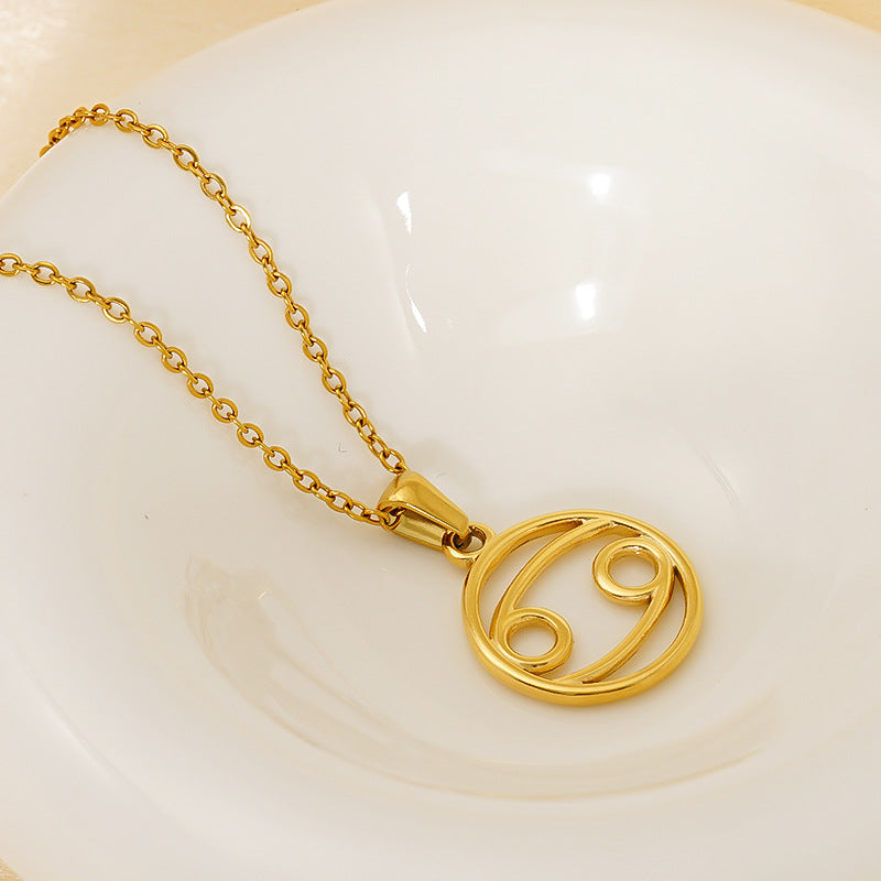 Stainless Steel Twelve Zodiacs Vintage Link Chain Pendant Necklace Real Gold Plated Fashion Non-Fading Anniversary