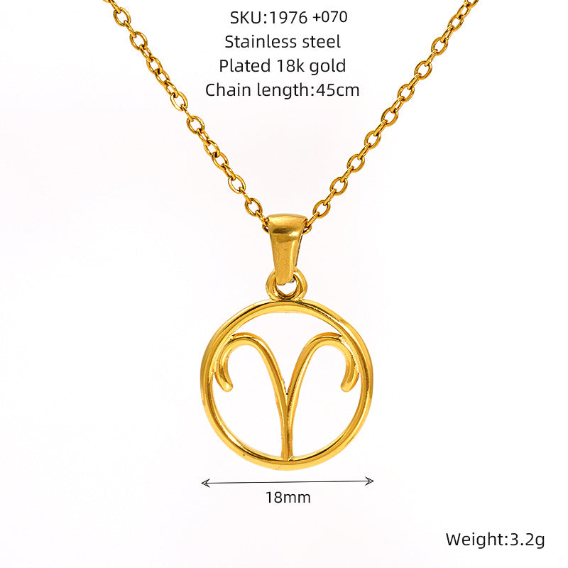 Stainless Steel Twelve Zodiacs Vintage Link Chain Pendant Necklace Real Gold Plated Fashion Non-Fading Anniversary