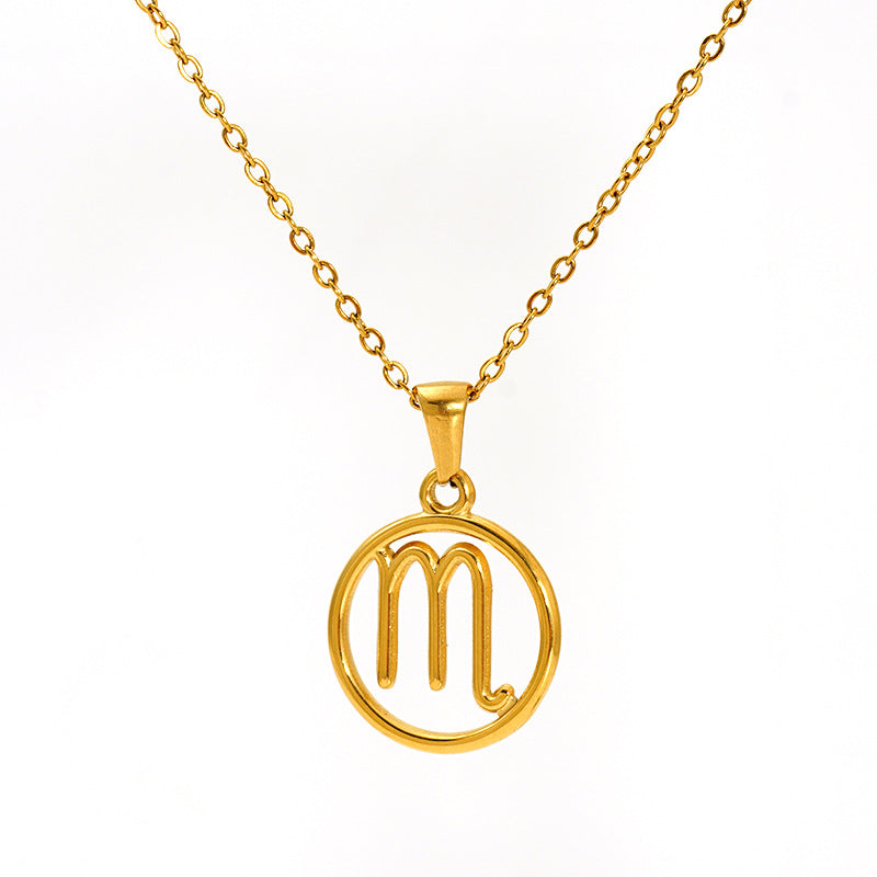 Stainless Steel Twelve Zodiacs Vintage Link Chain Pendant Necklace Real Gold Plated Fashion Non-Fading Anniversary