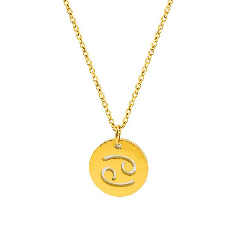 Trendy 12 Round Zodiacs Pendant Necklace Real Gold Plated Stainless Steel with Hollow Design Link Chain Fashion Necklaces