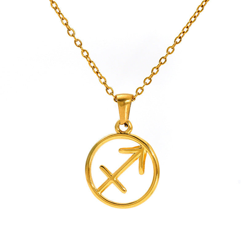 Stainless Steel Twelve Zodiacs Vintage Link Chain Pendant Necklace Real Gold Plated Fashion Non-Fading Anniversary