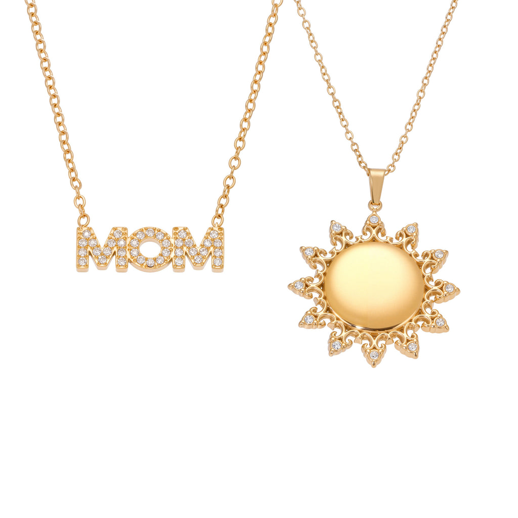 Best Gift Stainless Steel Sun Pendant Necklace for Women Mom Real Gold PVD Plated White Zircons Link Chain for Party Occasions
