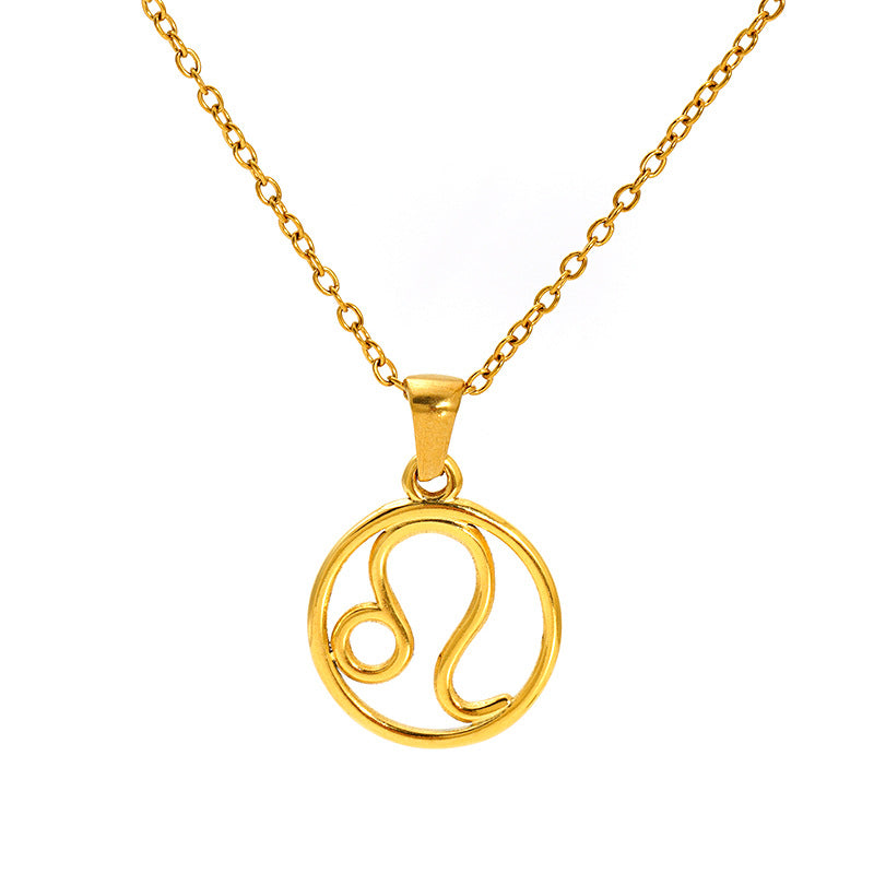 Stainless Steel Twelve Zodiacs Vintage Link Chain Pendant Necklace Real Gold Plated Fashion Non-Fading Anniversary