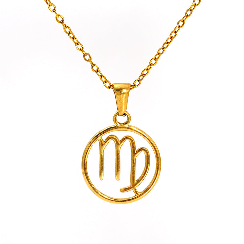 Stainless Steel Twelve Zodiacs Vintage Link Chain Pendant Necklace Real Gold Plated Fashion Non-Fading Anniversary