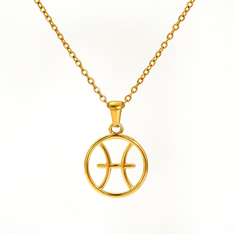 Stainless Steel Twelve Zodiacs Vintage Link Chain Pendant Necklace Real Gold Plated Fashion Non-Fading Anniversary
