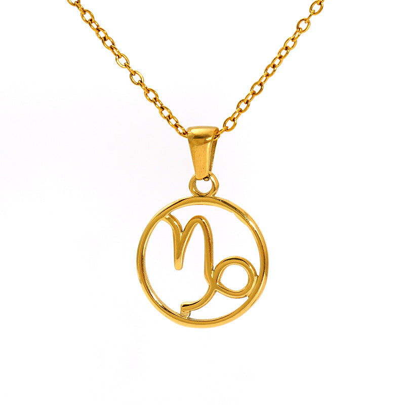 Stainless Steel Twelve Zodiacs Vintage Link Chain Pendant Necklace Real Gold Plated Fashion Non-Fading Anniversary