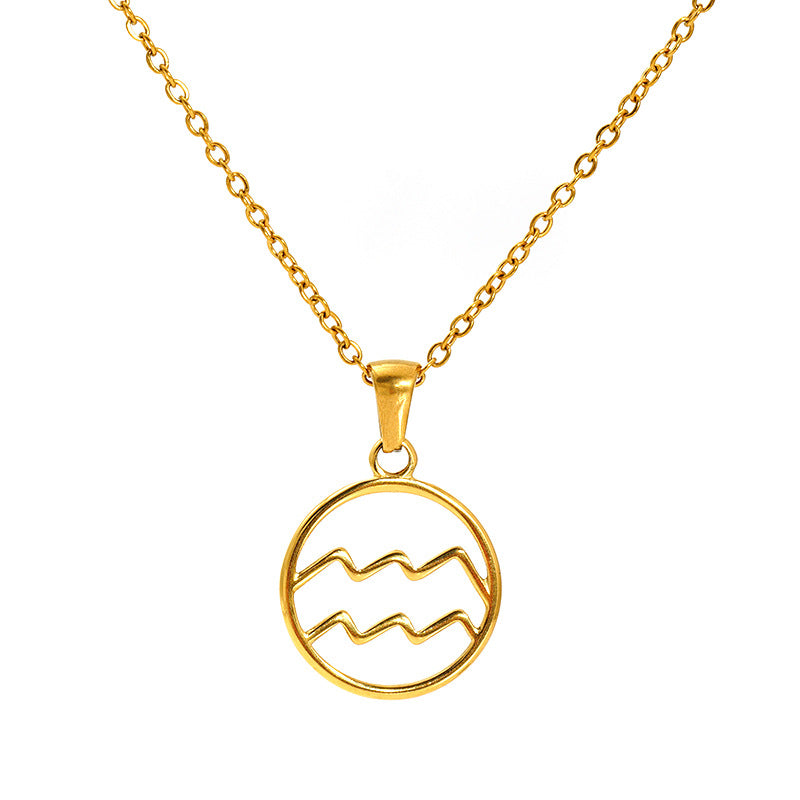 Stainless Steel Twelve Zodiacs Vintage Link Chain Pendant Necklace Real Gold Plated Fashion Non-Fading Anniversary