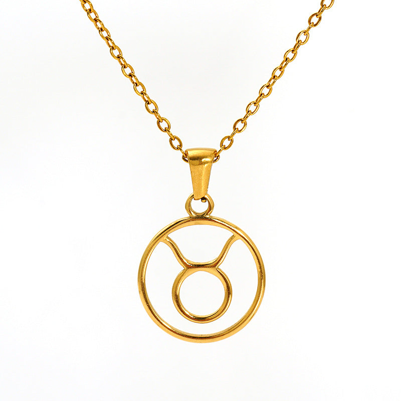 Stainless Steel Twelve Zodiacs Vintage Link Chain Pendant Necklace Real Gold Plated Fashion Non-Fading Anniversary