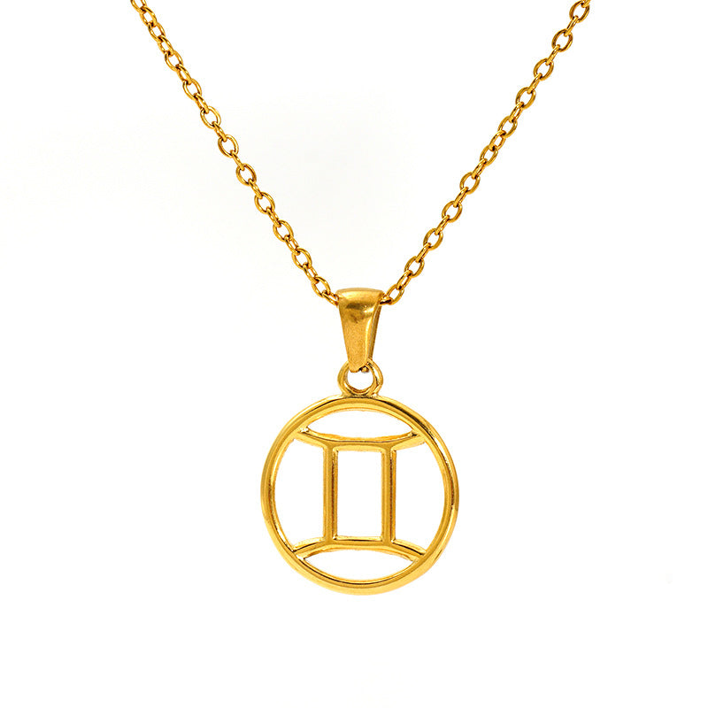 Stainless Steel Twelve Zodiacs Vintage Link Chain Pendant Necklace Real Gold Plated Fashion Non-Fading Anniversary