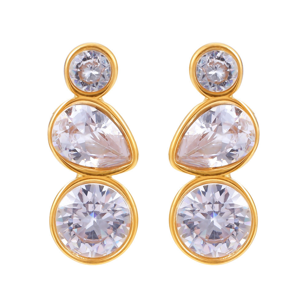 Wholesale Vintage Fashion Accessory White Zircon Drop Earrings Waterproof Stainless Steel 18K Gold Plating for Party Occasions
