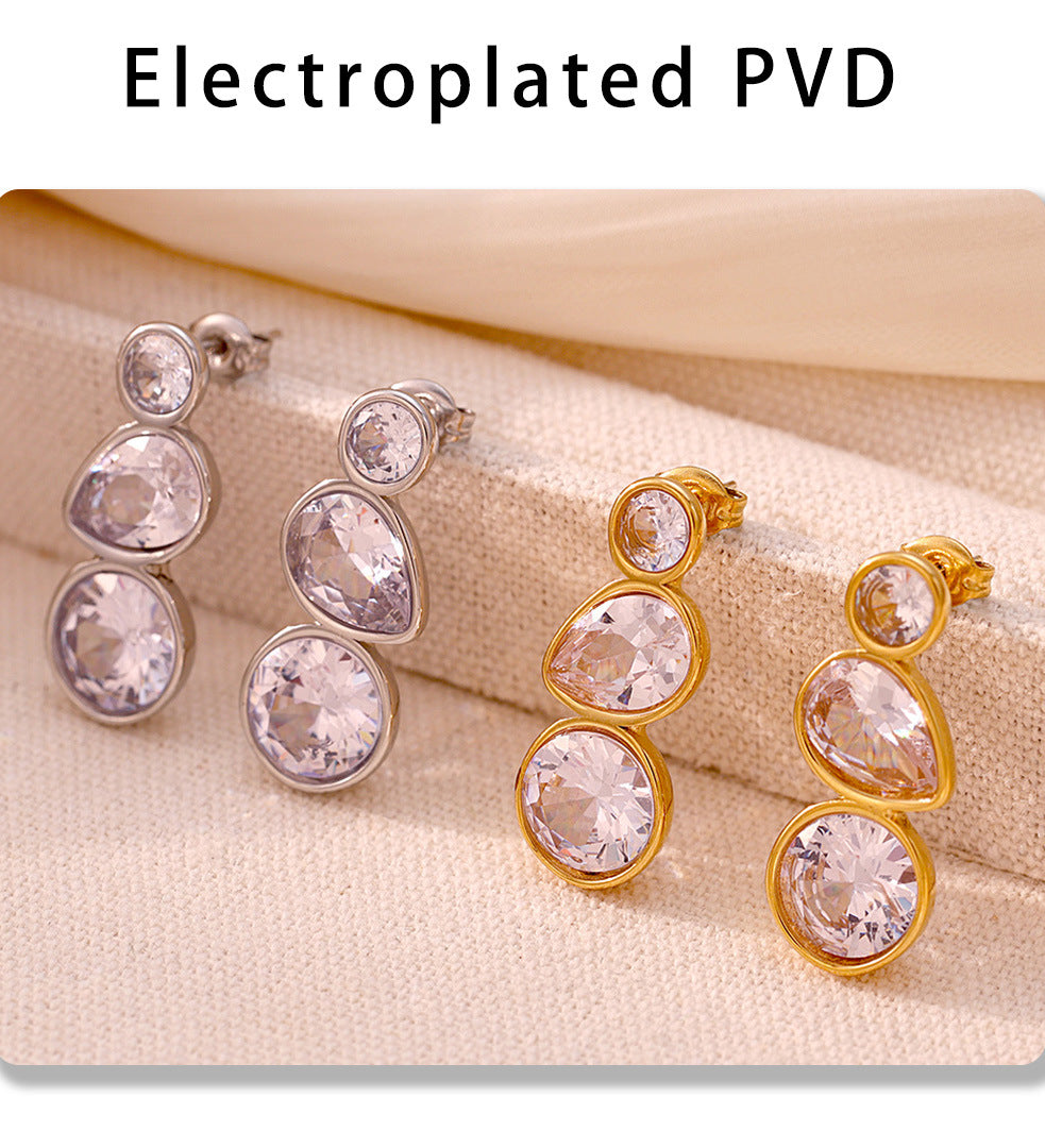 Wholesale Vintage Fashion Accessory White Zircon Drop Earrings Waterproof Stainless Steel 18K Gold Plating for Party Occasions