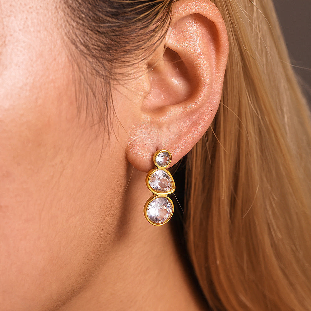 Wholesale Vintage Fashion Accessory White Zircon Drop Earrings Waterproof Stainless Steel 18K Gold Plating for Party Occasions