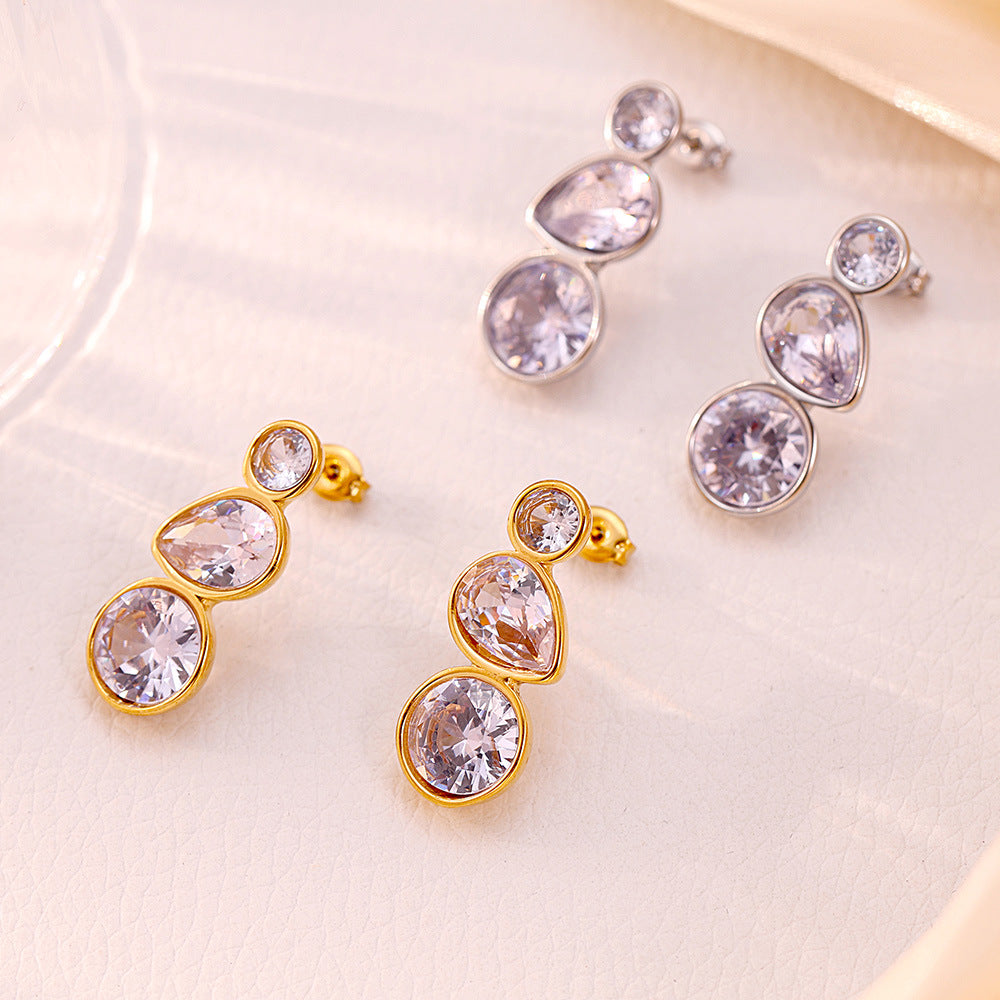 Wholesale Vintage Fashion Accessory White Zircon Drop Earrings Waterproof Stainless Steel 18K Gold Plating for Party Occasions