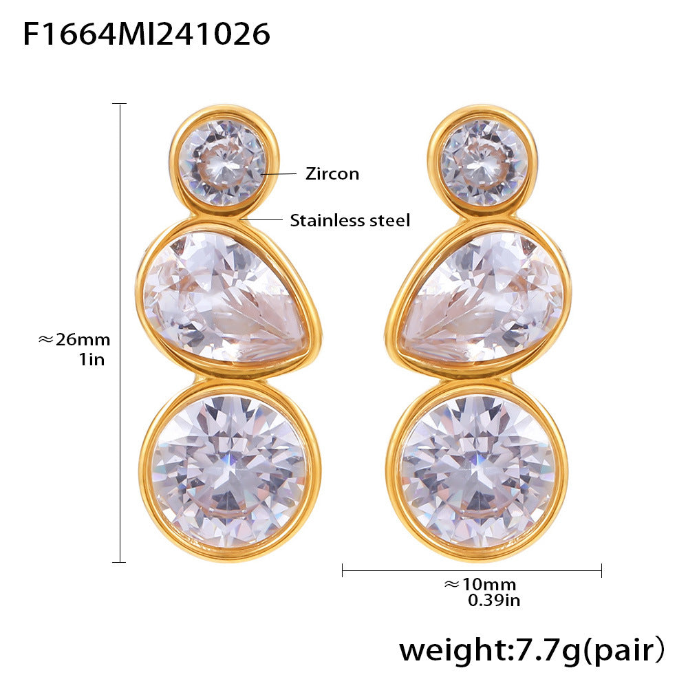 Wholesale Vintage Fashion Accessory White Zircon Drop Earrings Waterproof Stainless Steel 18K Gold Plating for Party Occasions