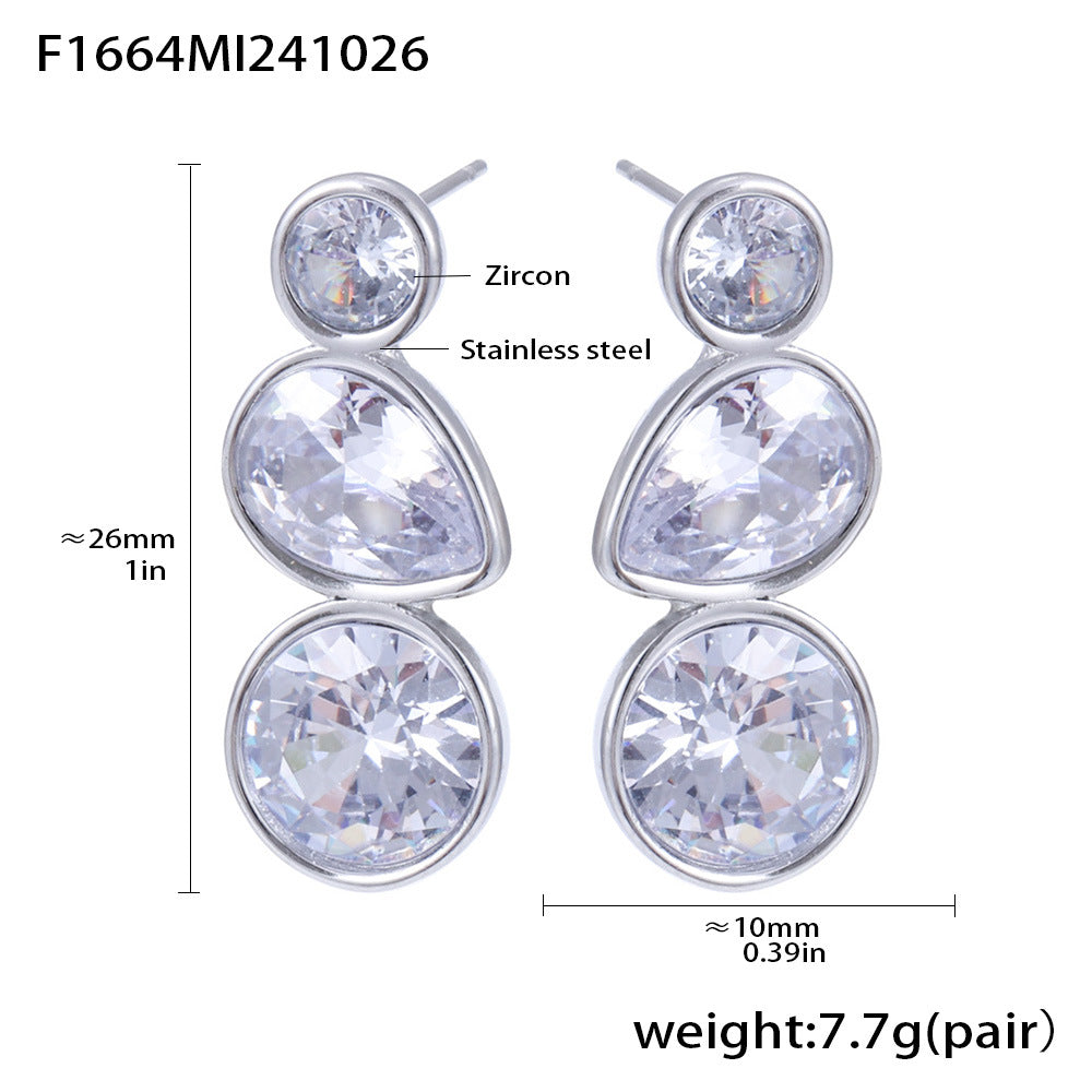 Wholesale Vintage Fashion Accessory White Zircon Drop Earrings Waterproof Stainless Steel 18K Gold Plating for Party Occasions