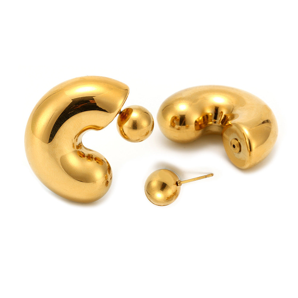 Trendy Stainless Steel Women's Stud Earrings Real Gold PVD Plated Waterproof Shape Number for Parties Engagement Bezel Setting