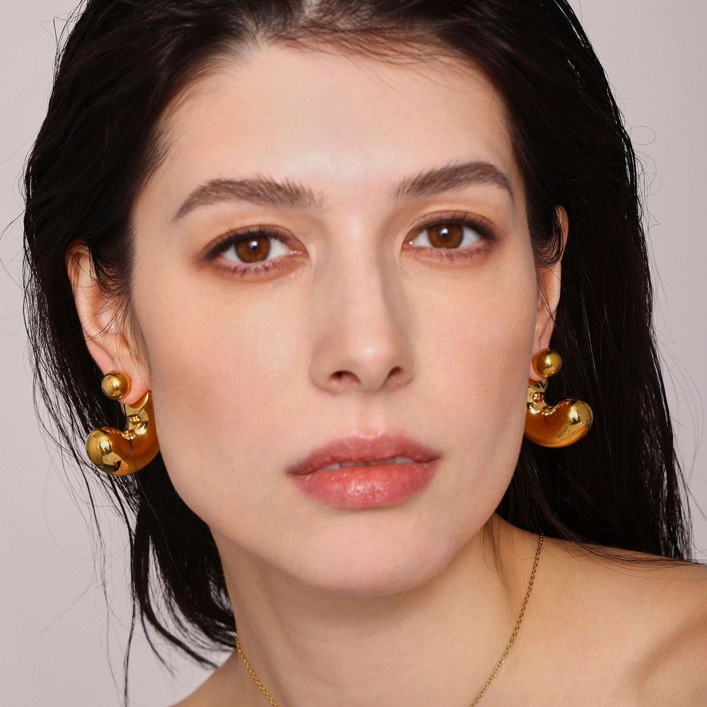 Trendy Stainless Steel Women's Stud Earrings Real Gold PVD Plated Waterproof Shape Number for Parties Engagement Bezel Setting