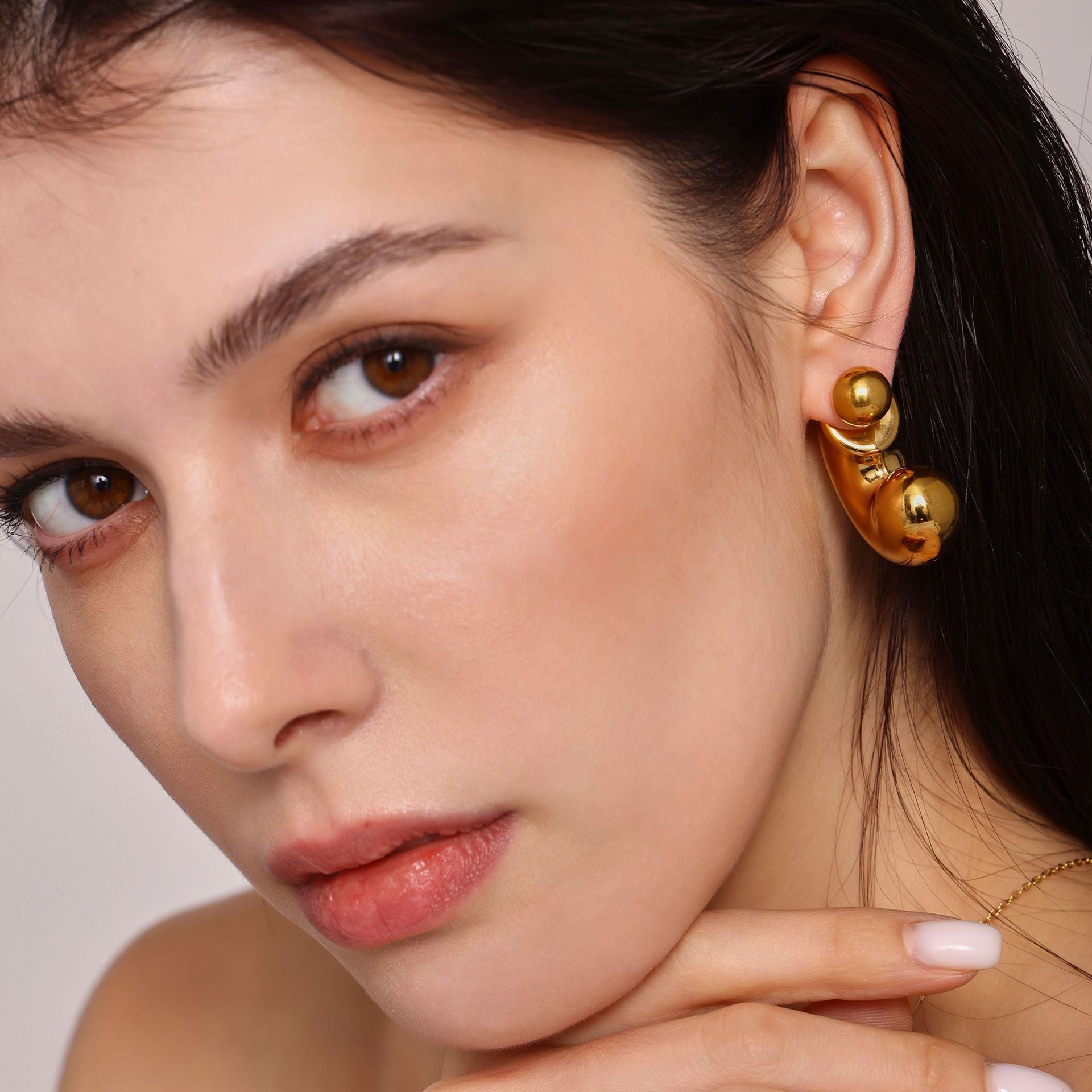 Trendy Stainless Steel Women's Stud Earrings Real Gold PVD Plated Waterproof Shape Number for Parties Engagement Bezel Setting