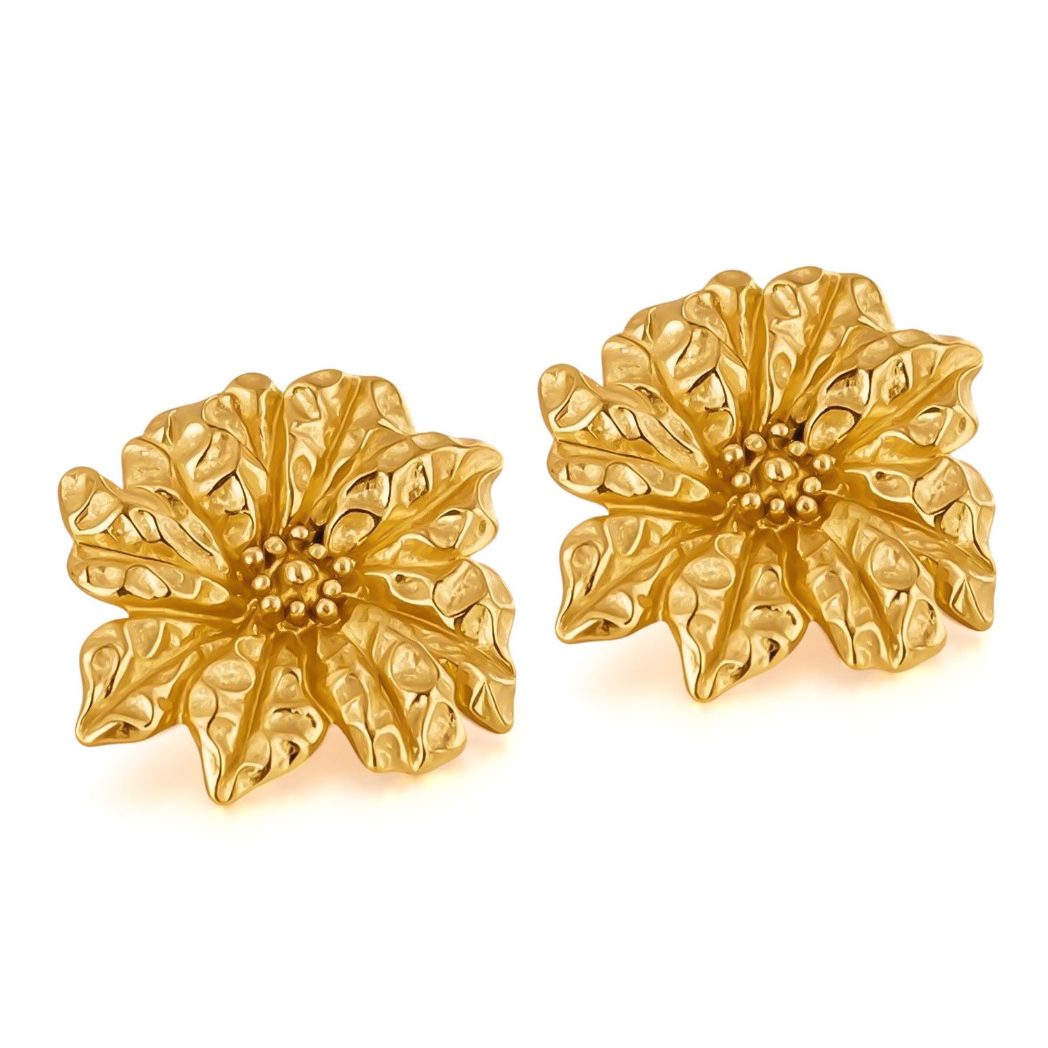 Trendy Stainless Steel Gold Plated Flower Stud Earrings Waterproof Hypoallergenic for Party-Wear Wholesale Jewelry for Girls