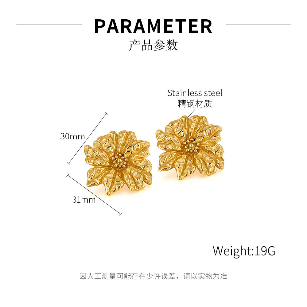 Trendy Stainless Steel Gold Plated Flower Stud Earrings Waterproof Hypoallergenic for Party-Wear Wholesale Jewelry for Girls