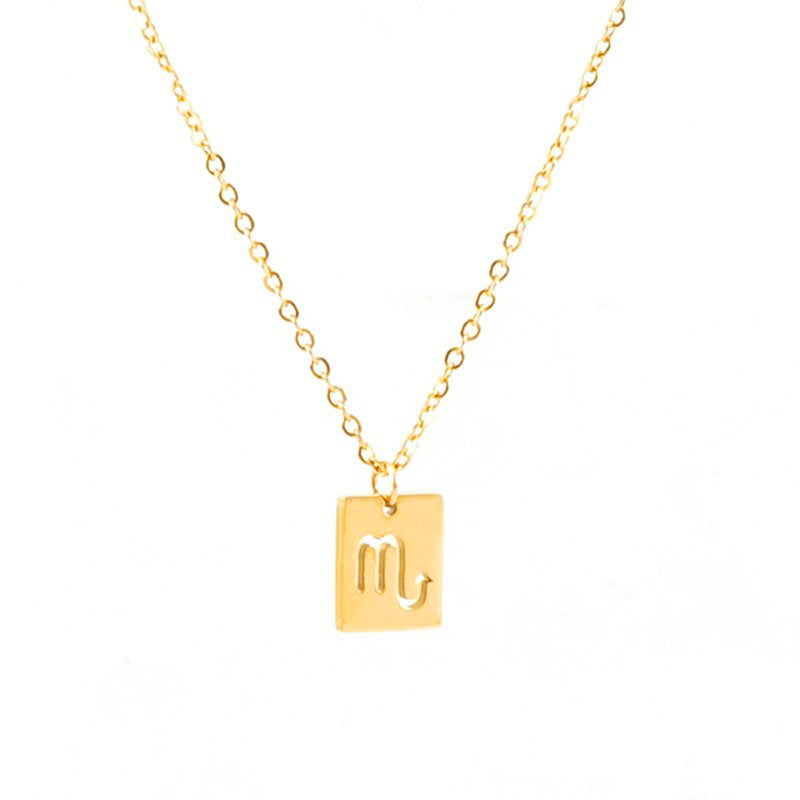 Unisex Simple Fashion INS 12 Zodiacs Rectangular Pendant Necklace Stainless Steel Trendy Hollow Pendant Necklaces-Wholesale