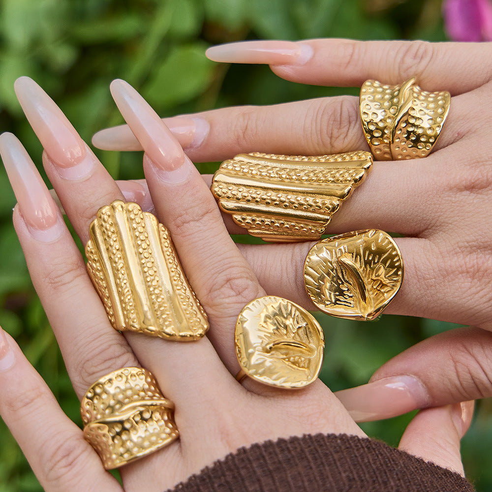 High Quality 18K Gold Plated Stainless Steel Statement Ring Anti Tarnish Waterproof Fashion Jewelry for Women