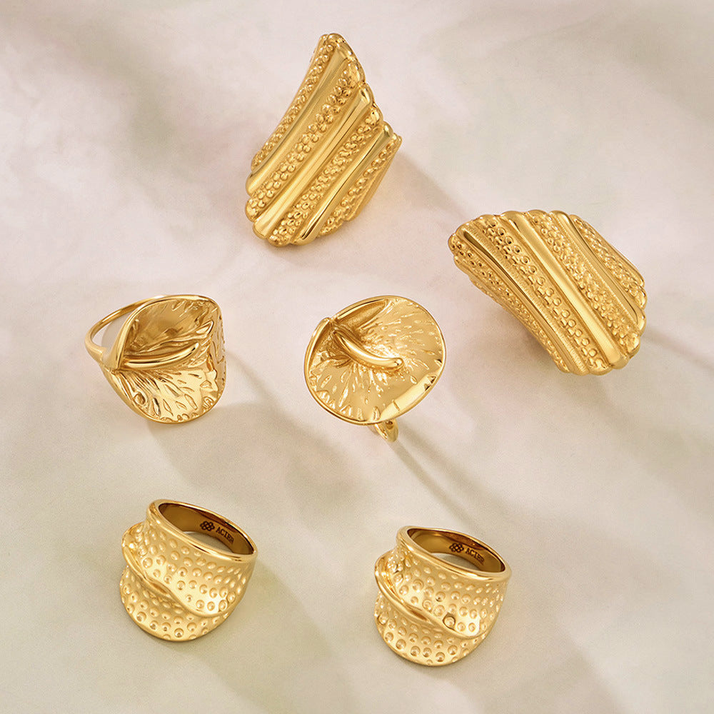 High Quality 18K Gold Plated Stainless Steel Statement Ring Anti Tarnish Waterproof Fashion Jewelry for Women