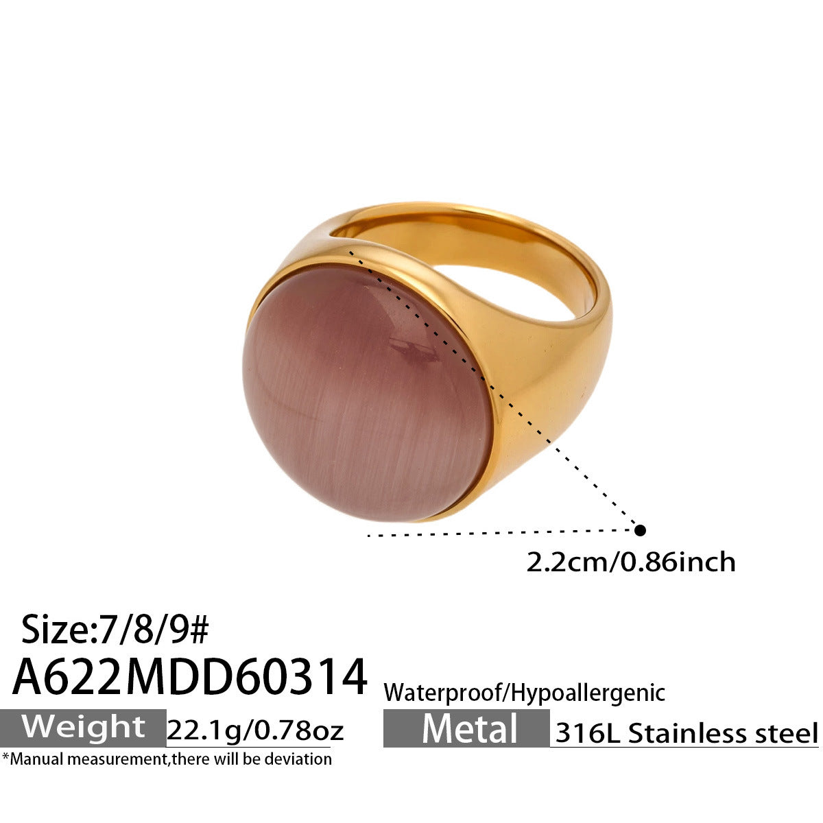 European American Retro Luxury Three Color Cat Is Eye Ring 18K Real Gold Plated Women Statement Jewelry  Waterproof Fade Free