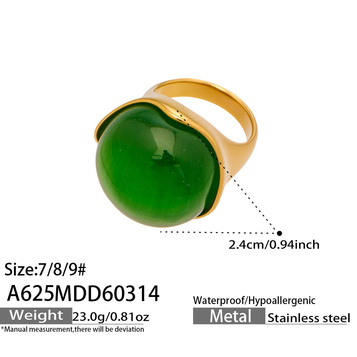 European American Retro Luxury Three Color Cat Is Eye Ring 18K Real Gold Plated Women Statement Jewelry  Waterproof Fade Free