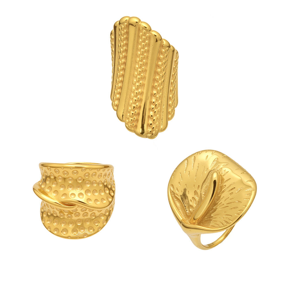 High Quality 18K Gold Plated Stainless Steel Statement Ring Anti Tarnish Waterproof Fashion Jewelry for Women