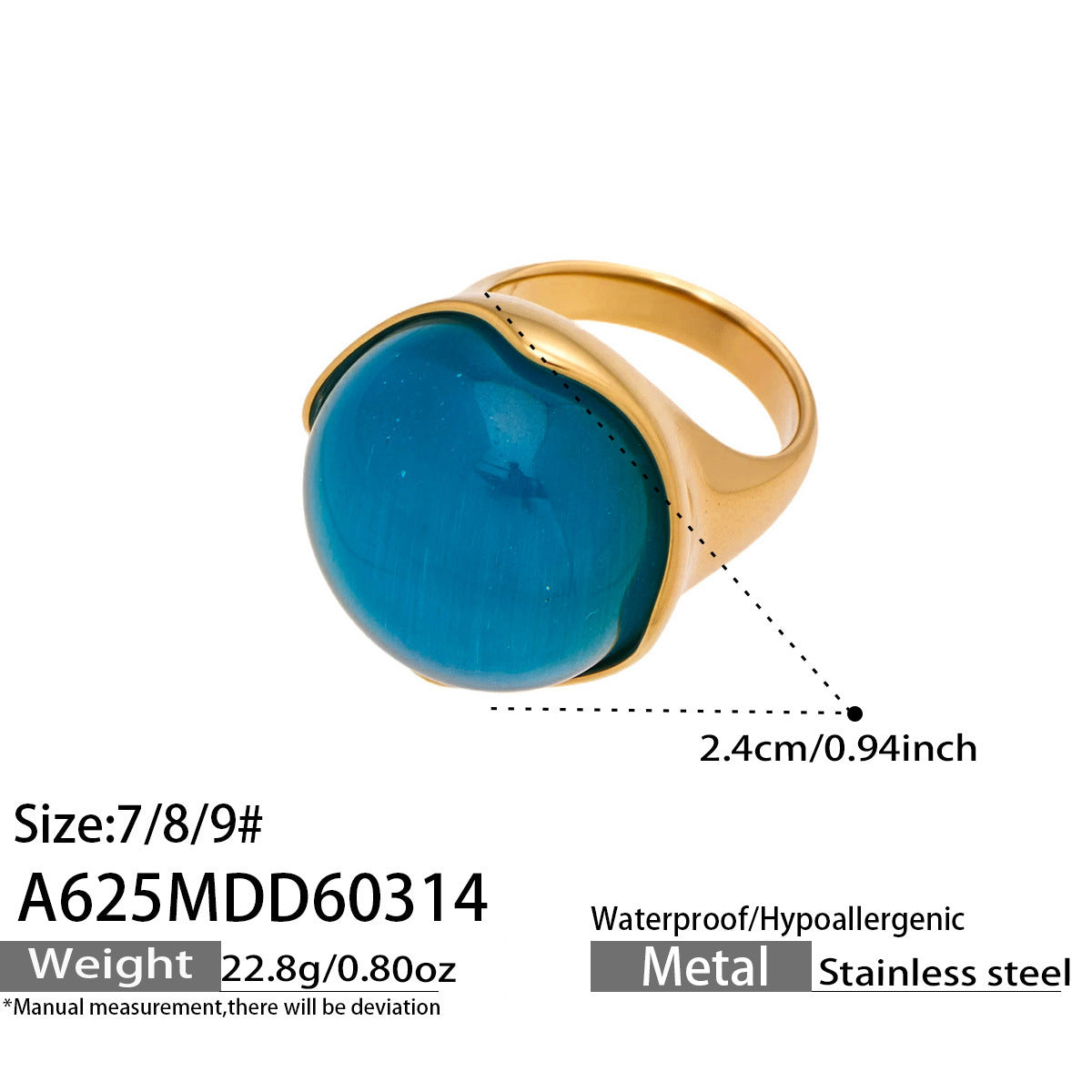 European American Retro Luxury Three Color Cat Is Eye Ring 18K Real Gold Plated Women Statement Jewelry  Waterproof Fade Free