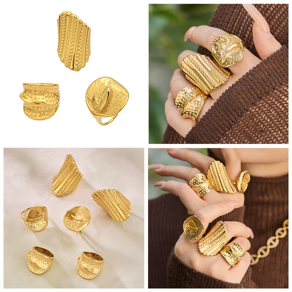 High Quality 18K Gold Plated Stainless Steel Statement Ring Anti Tarnish Waterproof Fashion Jewelry for Women
