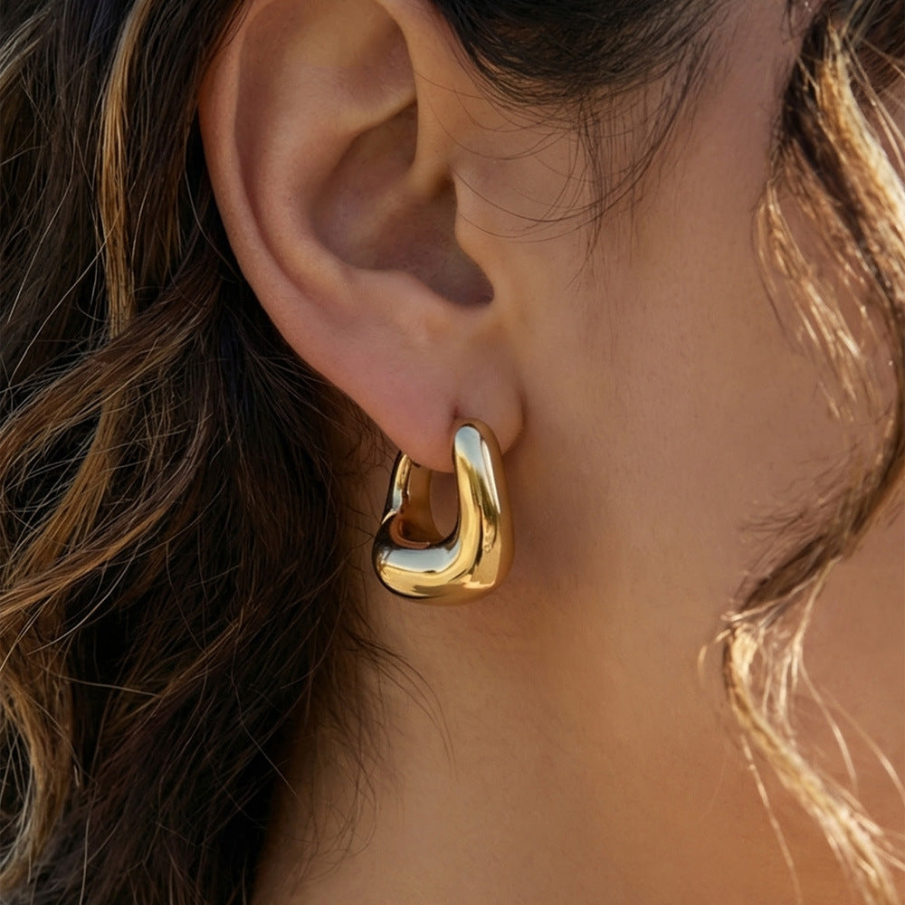 18K Gold Plated Stainless Steel Oval Earrings U Shaped Clip on Earrings for Women Luxury Fashion Jewelry