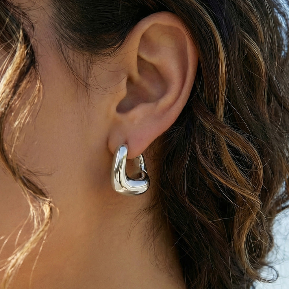 18K Gold Plated Stainless Steel Oval Earrings U Shaped Clip on Earrings for Women Luxury Fashion Jewelry