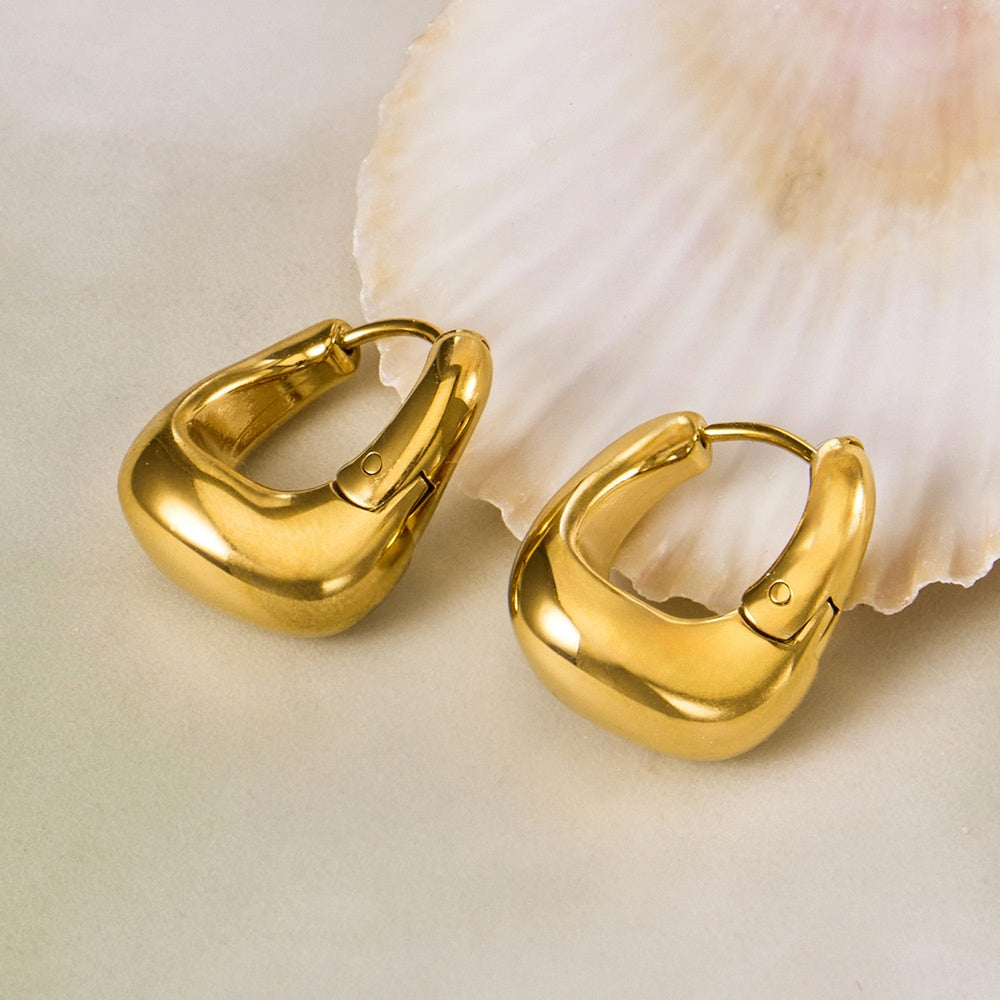 18K Gold Plated Stainless Steel Oval Earrings U Shaped Clip on Earrings for Women Luxury Fashion Jewelry