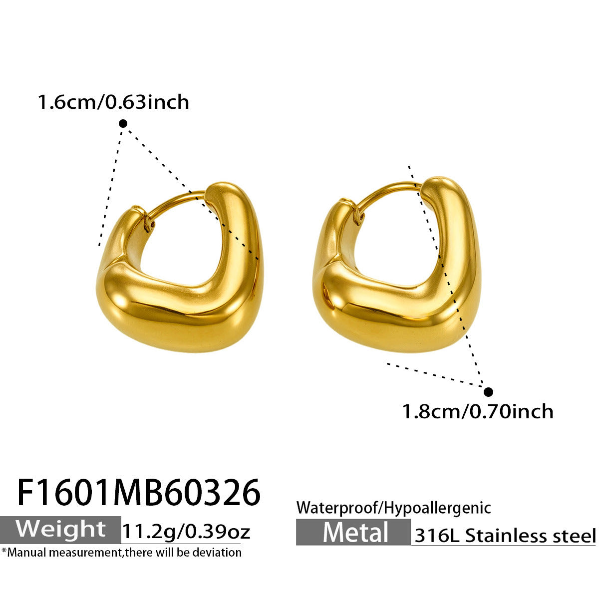 18K Gold Plated Stainless Steel Oval Earrings U Shaped Clip on Earrings for Women Luxury Fashion Jewelry
