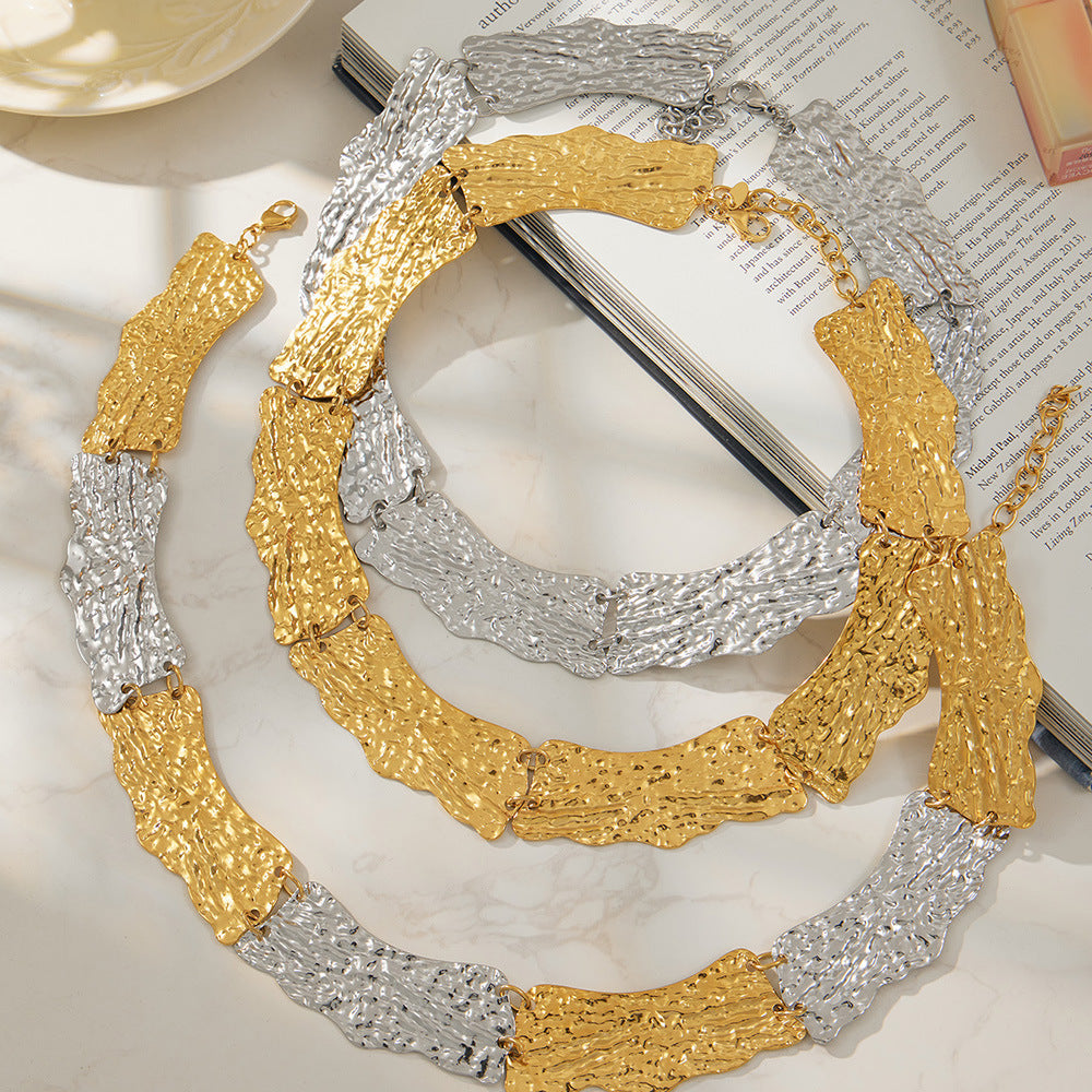 Mili Minimalist Style Stainless Steel Contrasting Color Patchwork Necklace Niche Geometric Pendant Light Luxury Blade Chain