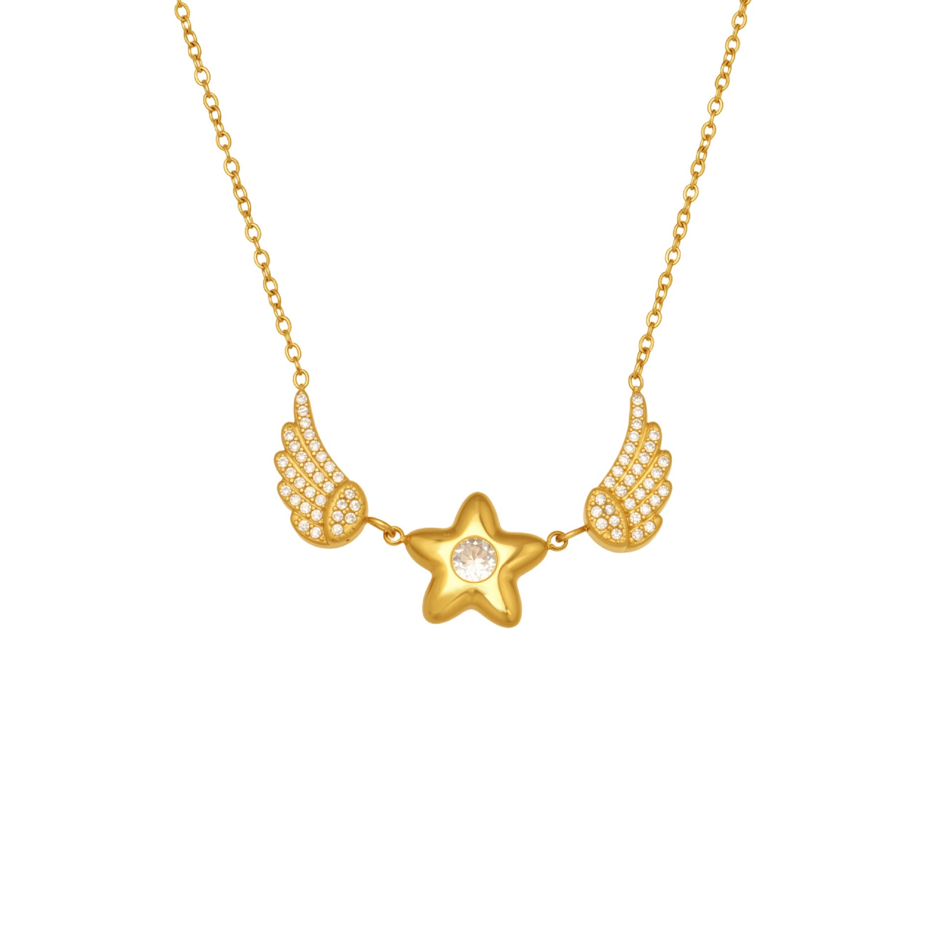 High Quality Stainless Steel Zircon Star Wings Pendant Necklace Korean Style Fashion Jewelry for Women Gift