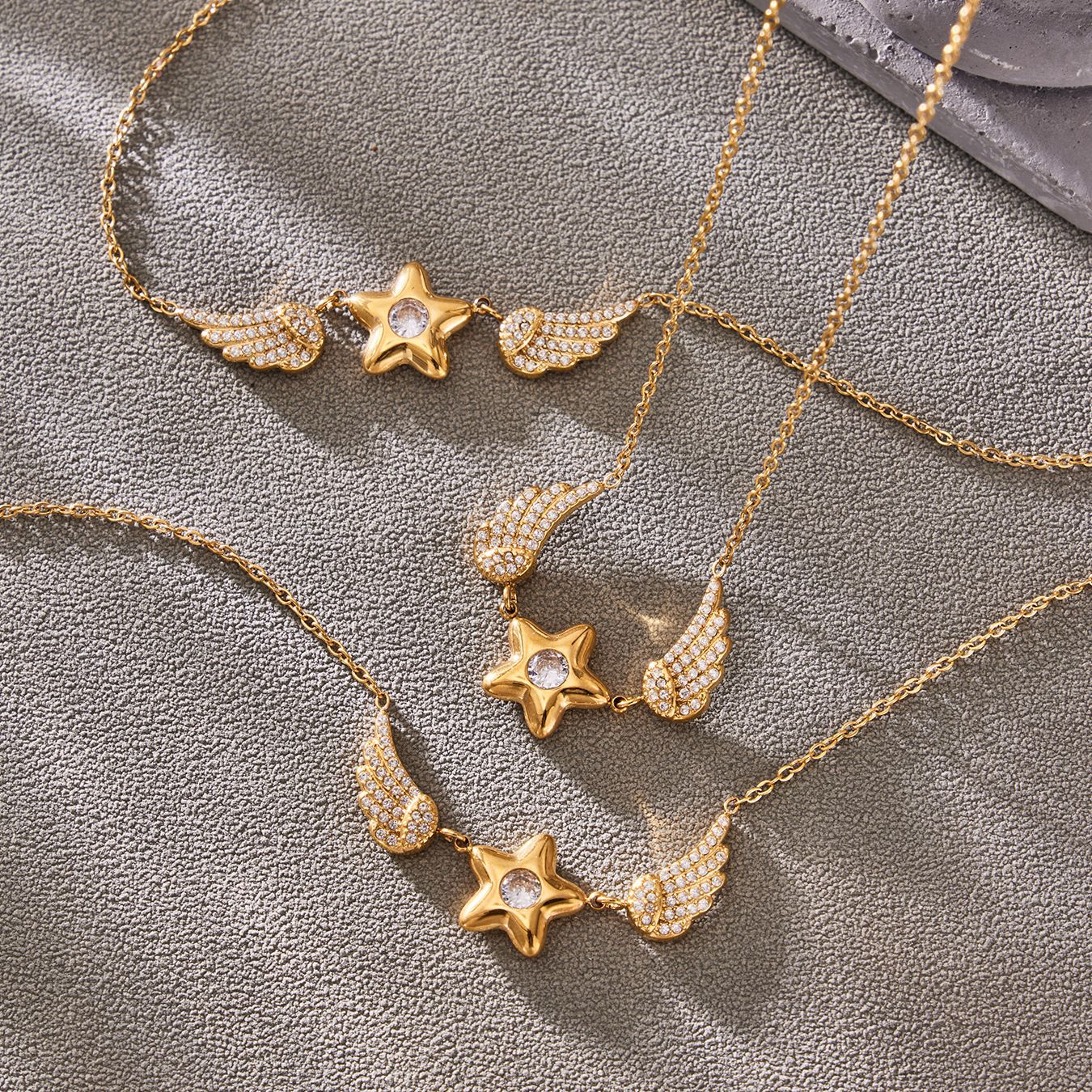 High Quality Stainless Steel Zircon Star Wings Pendant Necklace Korean Style Fashion Jewelry for Women Gift