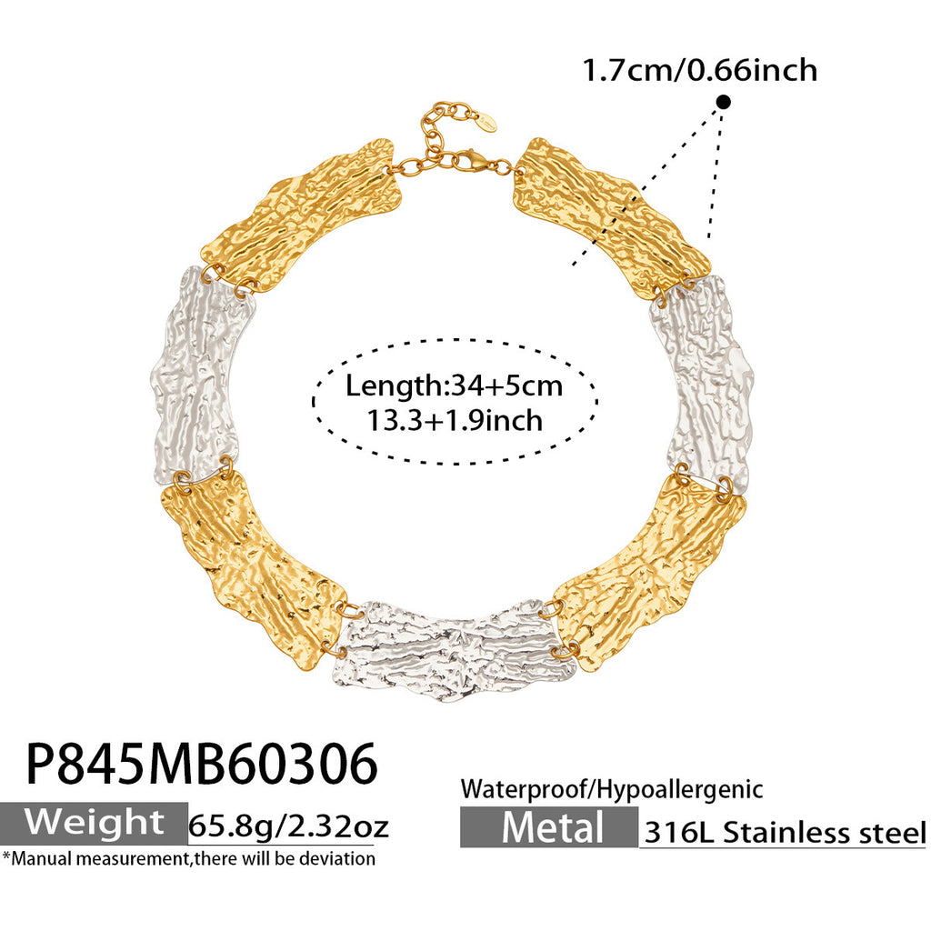 Mili Minimalist Style Stainless Steel Contrasting Color Patchwork Necklace Niche Geometric Pendant Light Luxury Blade Chain
