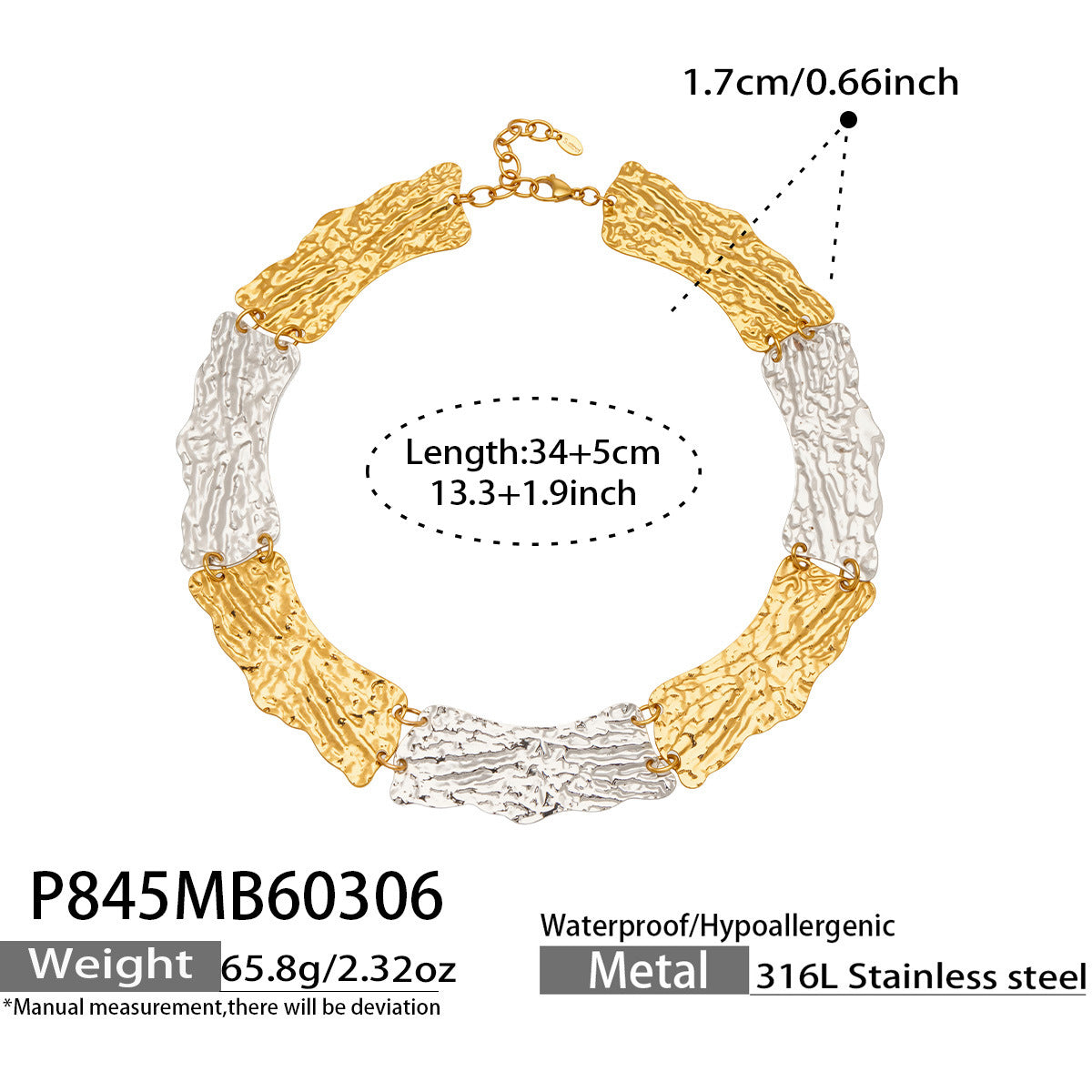 Mili Minimalist Style Stainless Steel Contrasting Color Patchwork Necklace Niche Geometric Pendant Light Luxury Blade Chain