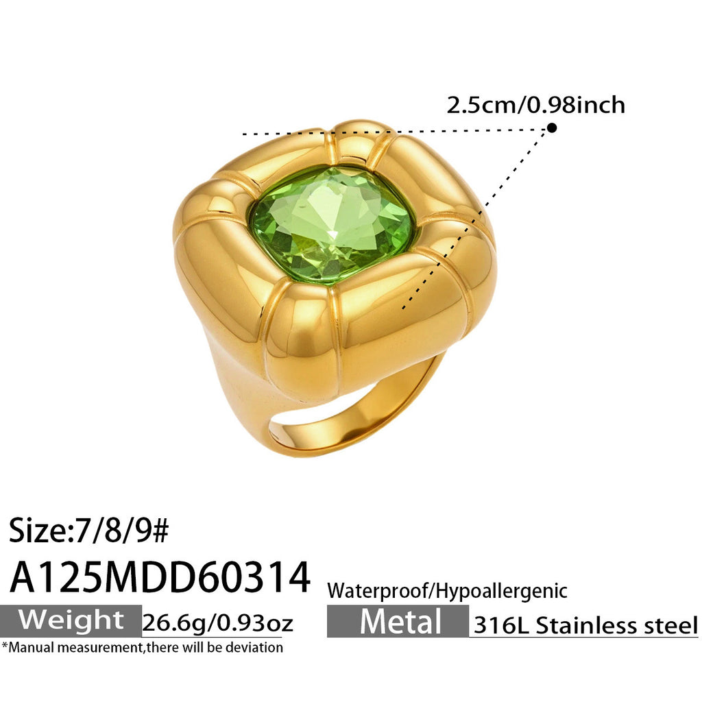Luxury 18K Gold Plated Stainless Steel Ring with Colorful Glass Geometric Irregular Design Fine Jewelry for Party