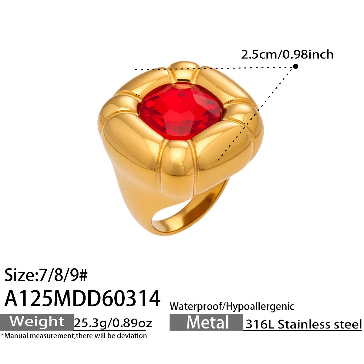 Luxury 18K Gold Plated Stainless Steel Ring with Colorful Glass Geometric Irregular Design Fine Jewelry for Party