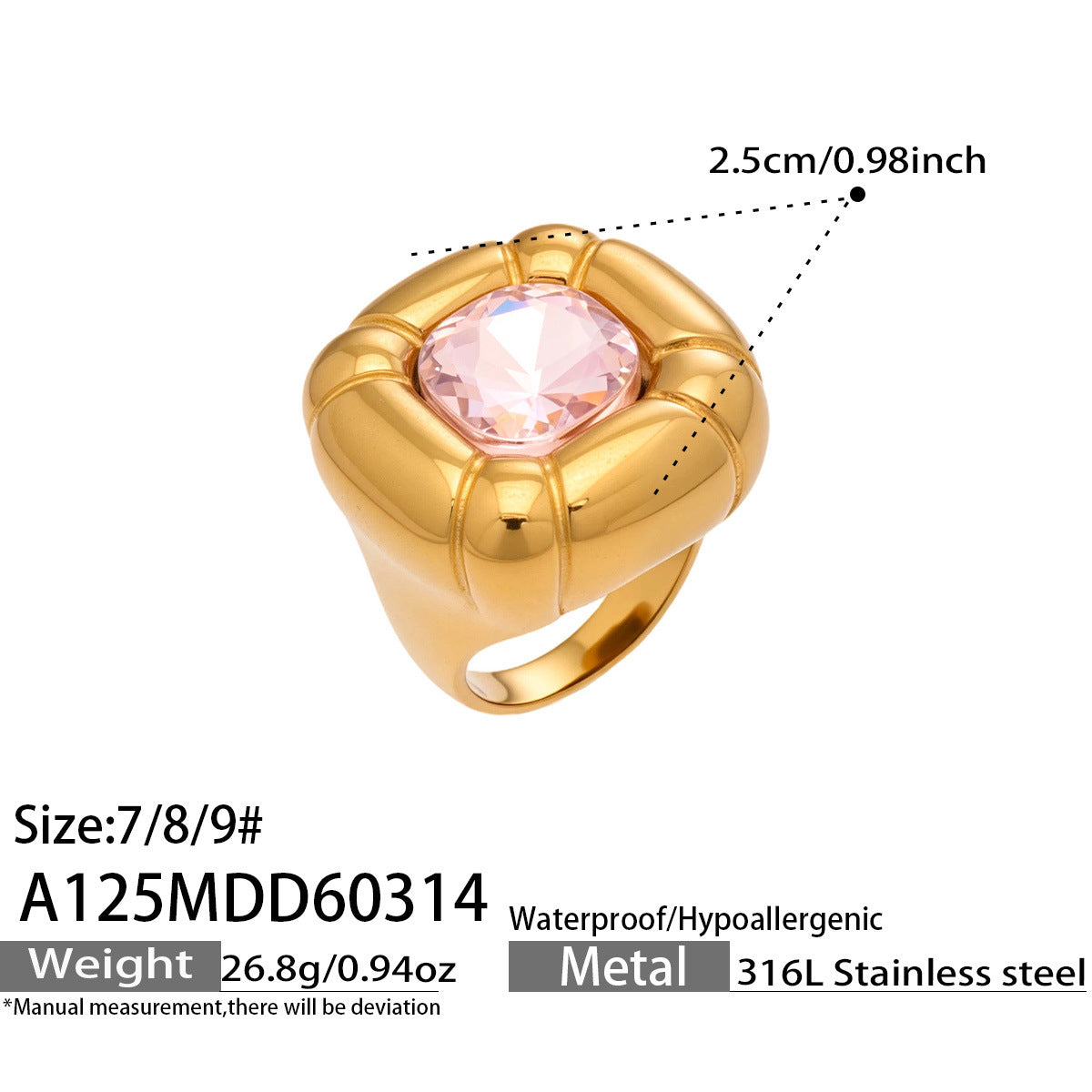 Luxury 18K Gold Plated Stainless Steel Ring with Colorful Glass Geometric Irregular Design Fine Jewelry for Party
