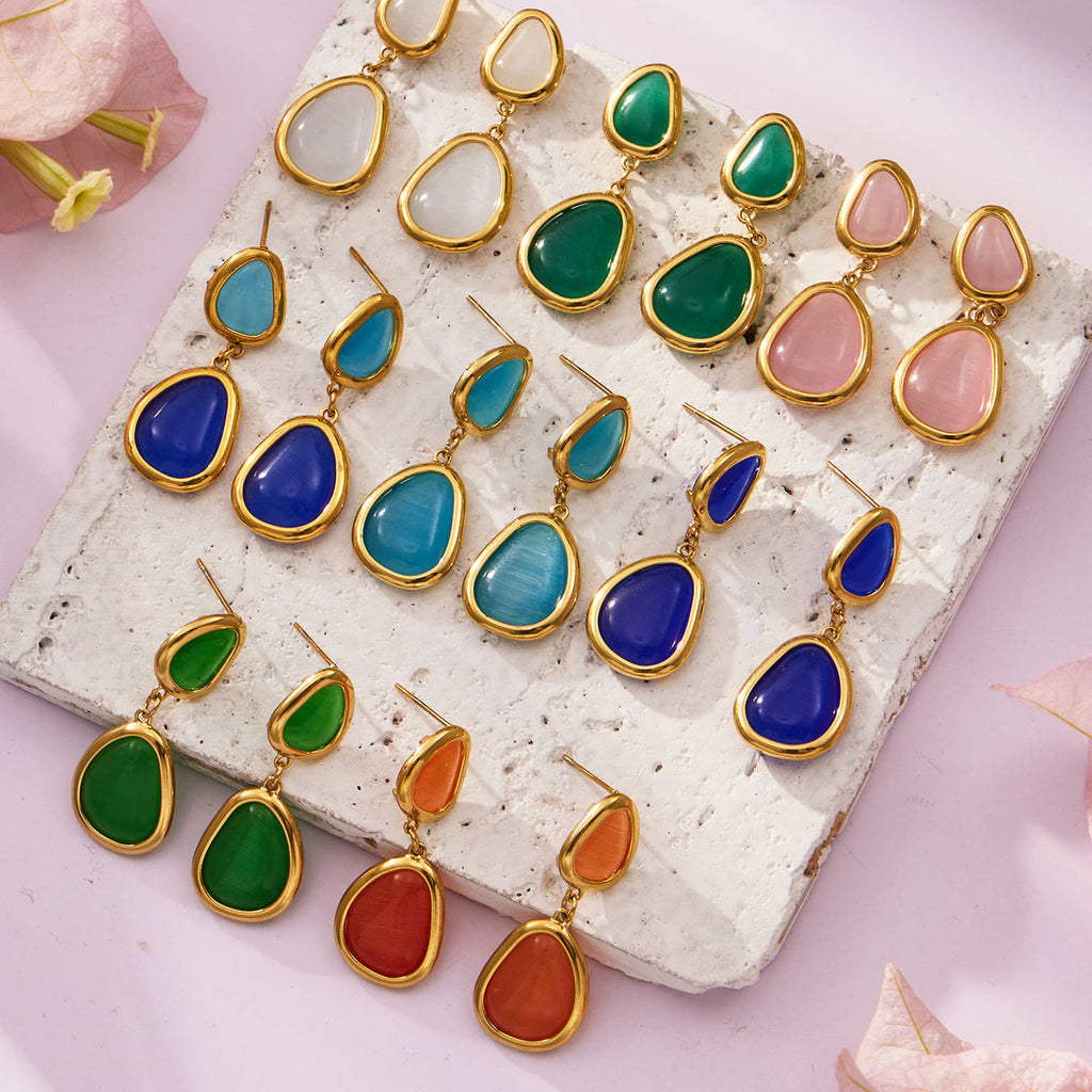 18k Gold Plated Cat Eye Jewelry Set  Waterproof Hypoallergenic Oval Stone  for Women Party Gift