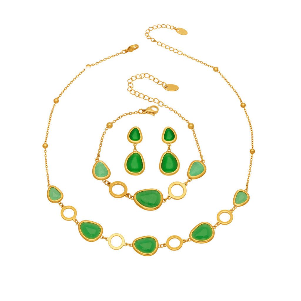 18k Gold Plated Cat Eye Jewelry Set  Waterproof Hypoallergenic Oval Stone  for Women Party Gift
